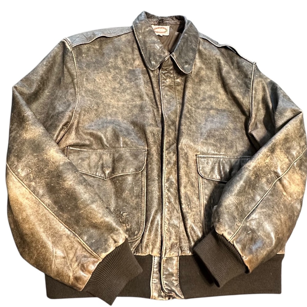 Vintage Banana Republic Bomber Jacket Men 44 Brown Genuine Leather Moto Biker